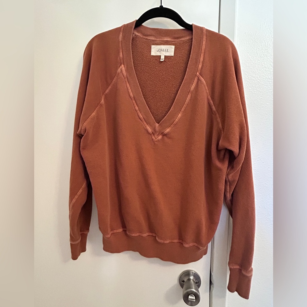 THE GREAT Brown Deep V-Neck Sweater Relaxed Fit Sz1 =S/M